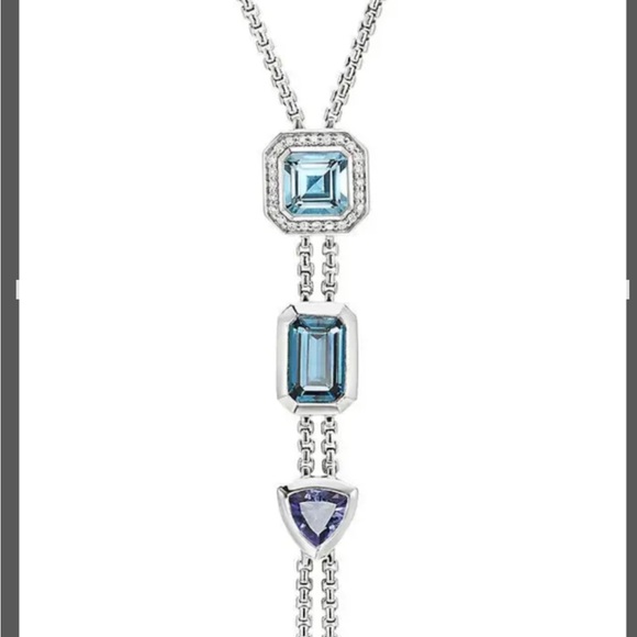 David Yurman Novella Y Neclase Blue Topaz and Pave Diamonds - Picture 4 of 16